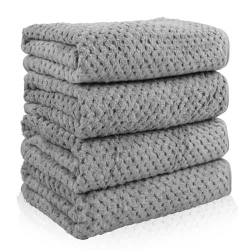 4 Pack Quick to Dry Hand Towels Microfiber Highly Absorbent Towels Perfect for Bathroom & Kitchen Shower, Spa, Hand Towel 14 x 30 inches (Gray)