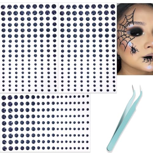 Image of NOOEPC Black Face Gems, Self-Adhesive Rhinestones 3 /4 /5 /6 mm DIY Face & Eye Jewels, Rave Accessories