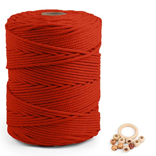 Image of ZUEXT Macrame Cord, Red, 5mm x 328yds Cotton String Macrame Yarn | Natural Handmade, 4 Strands Twisted Cotton Rope, for Craft Wall Hanging Weaving Tapestry Dream Catchers Hanger DIY Gift, 300m