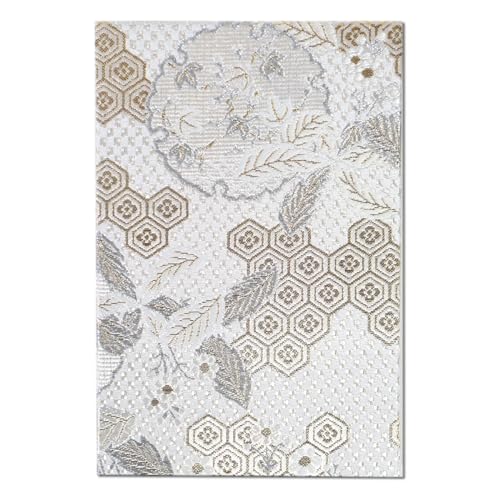 御朱印帳 京都西陣織 金襴ご朱印帳 プラチナライン おしゃれ 高級 大判 サイズ もりさん (カバーなし, 亀甲地紋雪輪)