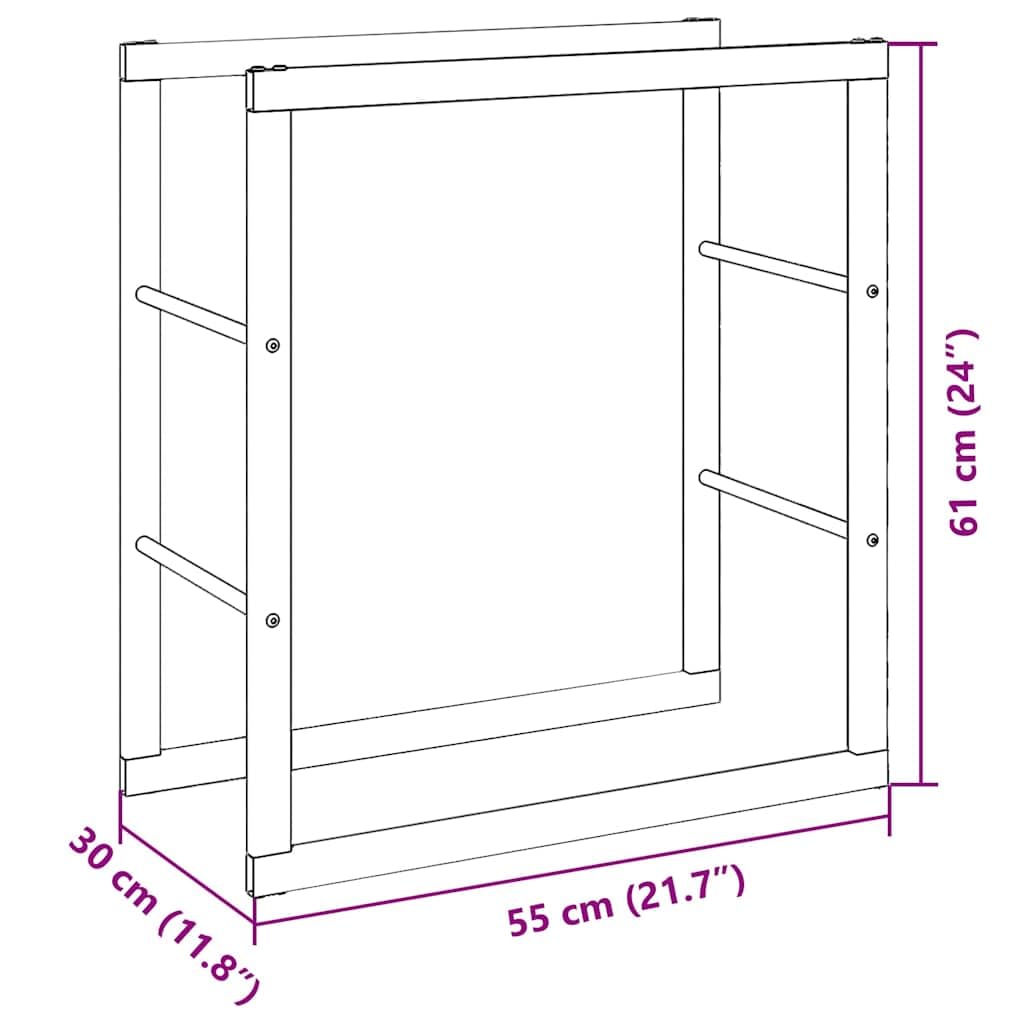 Brokky 4018464 Rastrelliera per Legna da Ardere Nera 55x30x61 cm in Acciaio Legnaia da Esterno in Metallo, Ripiano per Legna da Ardere, Portalegna