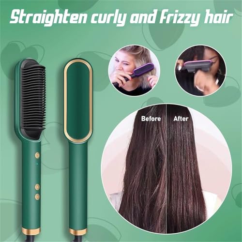 Plancha para el cabello y cepillo alisador 2 en 1 con tecnología cerámica, anti-quemaduras, con gancho para colgar y cable giratorio de 360° miniatura 5