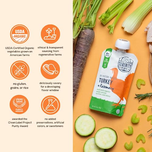 Serenity Kids 6+ Months Baby Food Pouches Puree Made With Ethically Sourced Meats & Organic Veggies | 3.5 Ounce Bpa-Free Pouch | Pasture Raised Turkey & Rosemary thumb #4
