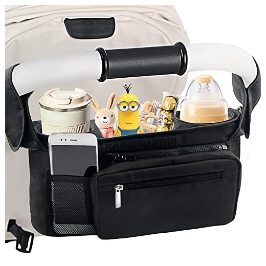 Mestron Universal Stroller Organizer Bag with Insulated Cup Holder- Detachable Zippered Bag & Adjustable Strap, Fits for All Baby Stroller Models like Uppababy, Baby Jogger, Britax, Bugaboo