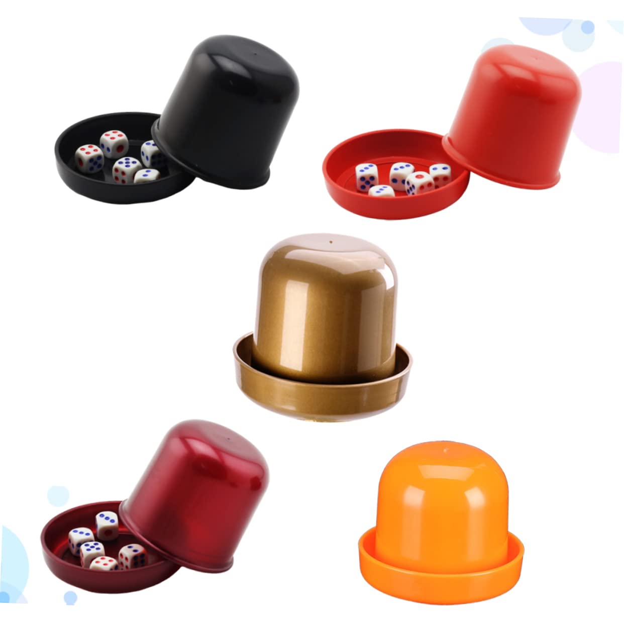 INOOMP 5set Di Dadi Da Gioco Con Bicchieri Spessi Resistenti Alle Rotture Scatola Anticheating Trasparente Per Giochi Da Tavolo Ktv Colori Nero Rosso Arancione Oro e Perla