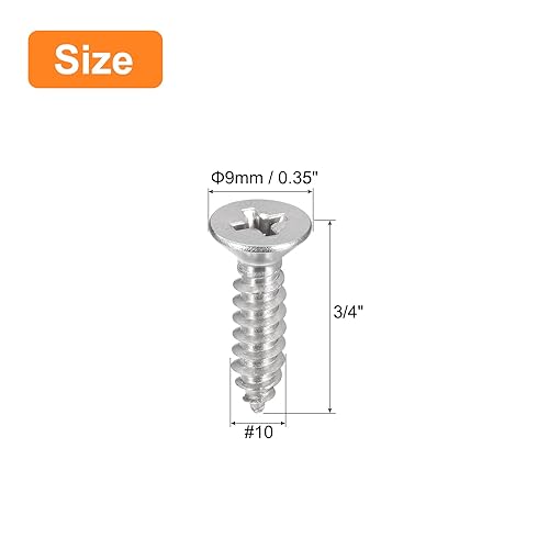 Miniatura 2 de uxcell Tornillos de chapa de cabeza plana #10x34", 50 tornillos de madera Phillips Drive Tornillos de acero inoxidable 304 Autoperforantes