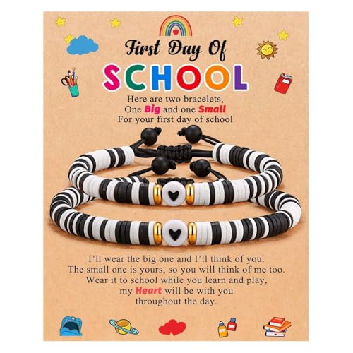 Image of Blue Drop First Day Of School Bracelet Mommy And Me Bracelets Back To School Matching Heart Bracelet Set Matching Adjustable Bracelets Jewelry - Black1