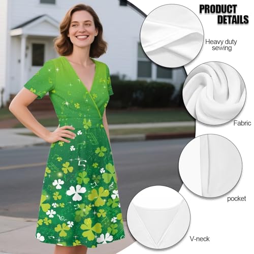 Image of Women's Summer Formal Dresses Short Sleeve Wrap V Neck Dresses Bridesmaid Wedding Guest Dress with Pockets