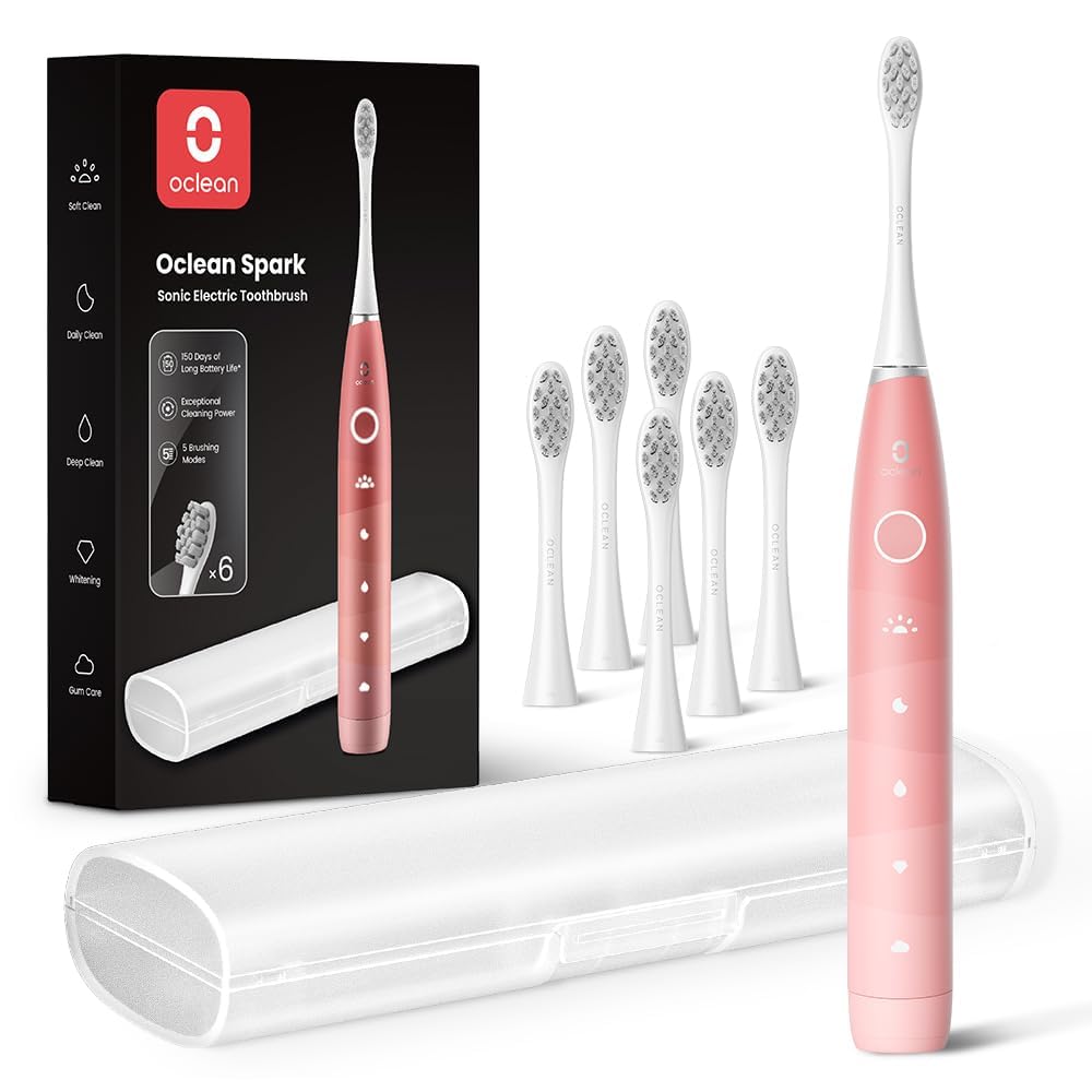 Oclean Electric Toothbrush for Adults, 150 Days Battery Life Electric Toothbrush, USB Rechargeable Sonic Travel Toothbrush with 6 Brush Heads & Travel