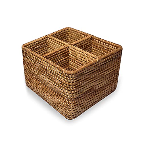 Panier rangement carré tissé main 4 compartiments pour bureau
