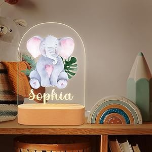 Personalized Night Light for Kids Custom Name Night Light Personalized for Kids Baby Night Lamp, Custom Engraved Acrylic LED Light with Wood Base for Nursery Bedroom Decor Light, Birthday Gift for Boy and Girl.