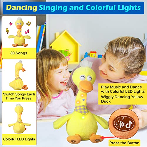 13" Talking Dancing Duck, Repeating What You Say Mimicking Recording Plush Baby Toy Musical English Songs Singing Talking Glowing Animated Twisting Gifts Of Lighting Up Funny Toys For Boys Kids #TOP4