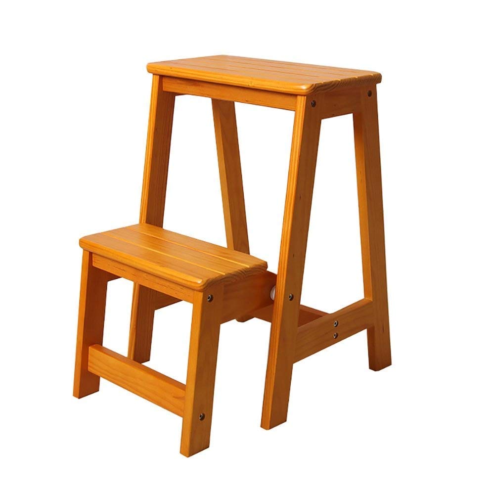 Haushalts- Und Außenleitern Und Hocker Für Zwei Zwecke, Holz 2-Stufen-Hocker Für Erwachsene Und Kinder Klappbare Trittleiter Küchenleitern Kleine Fußhocker Tragbare Schuhbank/Blumenregal,Gelb