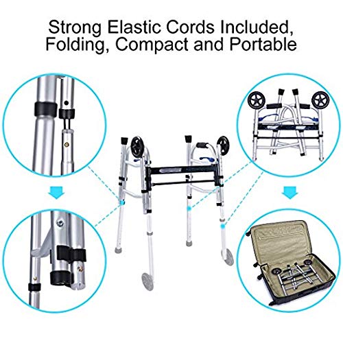 Health Line Massage Products Compact Trigger Release 350 lbs Folding Walker with 5 inch Wheels and Fold-up Legs, Lightweight & Portable with 2 Pairs of Glides - Thumbnail 3