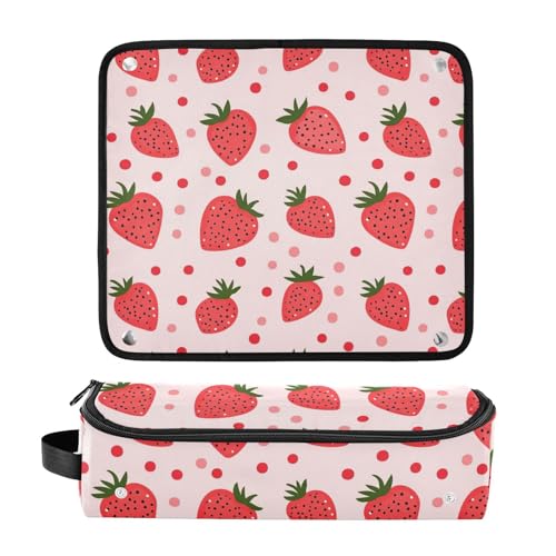 Bolsa de viaje resistente al calor Red Strawberries Marble para planchas, rizadores y accesorios de cuidado del cabello, organizador portátil miniatura 3