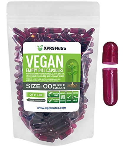 Image of XPRS Nutra Size 00 Empty Capsules - 100 Count Empty Vegan Capsules - Vegetarian Empty Pills - DIY Vegetable Capsule Filling- Veggie Pill Caps (Purple Carrot)