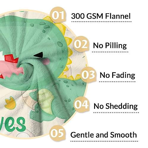 Personalized Dinosaur Blanket Gifts with Name - 30"x40" Cute Throw for Girls - Green Soft Fuzzy Blankets for Couch & Office