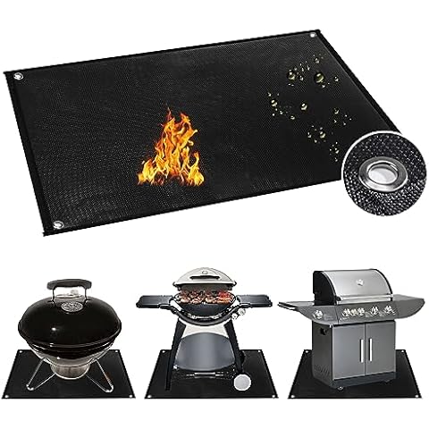 Grill Mats for Outdoor Grill with Holes, 36×50 inch Under Grill Mat, Grill Mats for Outdoor Grill Deck Protector, Indoor Fireplace Mats Fire Pit Mats, Easy to Clean Reusable Outdoor Grill Mat Cover