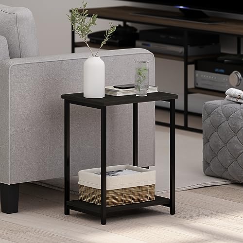 Image of Furinno SIMPLISTIC Side Table Set of 2, 2-Tier Modern Metal Frame End Table with Open Shelf, Night Stand, Bedside Table, Easy Assembly, for Living Room, Bedroom, Espresso