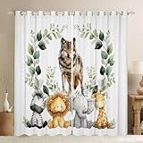 Homewish Wolf Wildlife Fenstervorhang 245x140(HxB) Wildtier Jagd Dschungel Vorhänge Teens Säugetier Cartoon Tiere Teenager Gardinen Süß Zoo Tiere Blickdichte Vorhänge Wohnzimmer dekor