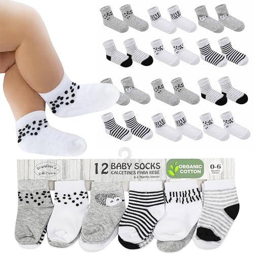 Image of Mother's Choice Organic Cotton Baby Socks 0-6 Months - 12 pairs Unisex, Soft and Cozy Infant Socks, Gentle Newborn Socks for Boys & Girls, Daily Use, and Infant Comfort