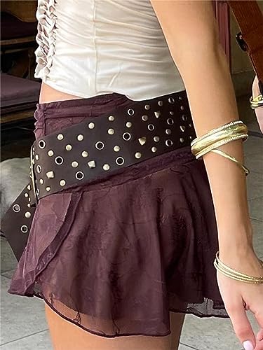 Alyweatry Women Boho Wide Disc Concho Leather Belt Aesthetic Grunge Western Waist Belt Y2k Vintage Accessories4