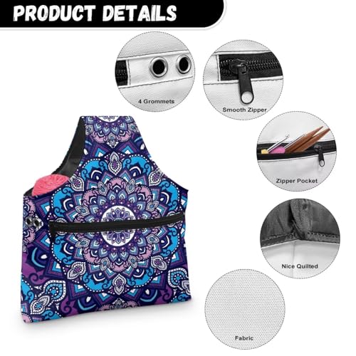 Image of ZUXONGSY Mandala Yarn Bags for Knitting Retro Floral Yarn Tote Bag for Women Floral Portable Knitting Project HanbBag for Crochet Hooks