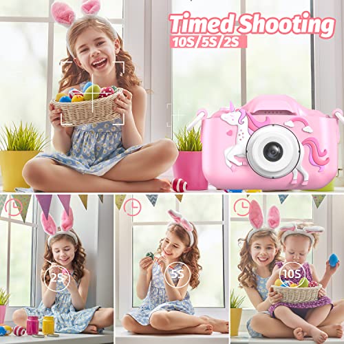 Mgaolo Children's Camera Toys For 3-12 Years Old Kids Boys Girls,Hd Digital Video Camera With Protective Silicone Cover,Christmas Birthday Gifts With 32Gb Sd Card (Unicorn Pink) #TOP3