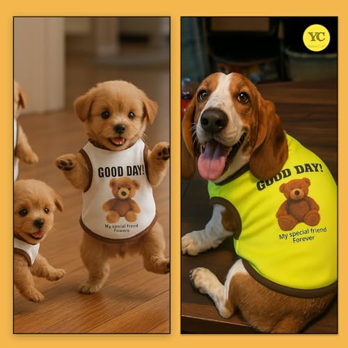 Image of Yellowcult Cute Pet T-Shirt Clothes, Summer Sweetshirts Teddy Pet Random Design mesh Outfit for Large Dog, cat, Puppy, Kitten, Diwali, Festival, Travel, Outing, Photos (XL- Any 1)
