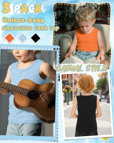 Image of Yooo's Vivi 3 Pack Toddler Boys Tank Tops | Toddler Boys Undershirts, 18M-5T, Sleeveless Muscle Shirt, Kids Athletic Tops, Crewneck, Summer, Loose, Basic, Sport, Play