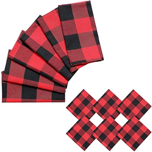 6 Buffalo Check Oversized Napkins (17X17 Inches) For Everyday Place Settings, Rustic Farmhouse Decor, Holidays, Family Dinners And Bbq's (Red Buffalo Check Plaid) #TOP4