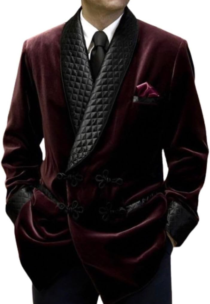 Men's Double Breasted Smoking Jackets Dinner Party Wear Smoking Jacket Burgundy Velvet Smoking Jackets Burgundy Jackets Robes