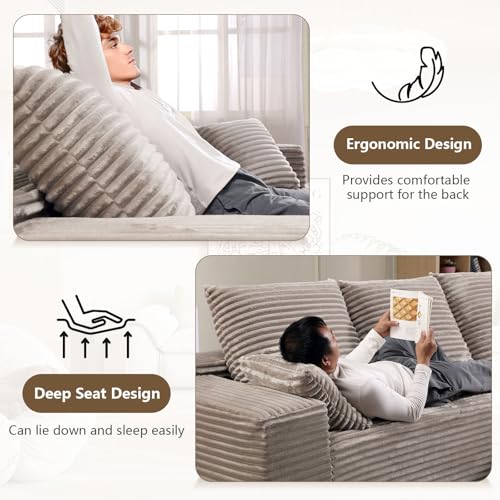 Image of 107.5 inch W Modular Sectional Sofa, Upholstered Corduroy Cloud Couch with Deep Seat, Modern 3-Seater L-Shaped Sofa for Living Room, No Assembly Required (Camel, Left-Facing Chaise)
