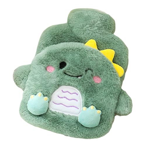 Hot Water Bottle with Knitted Cover, Plush Hot Water Bag for Hot and Cold Compress, Hand Feet Warmer Animal Hot Water Bottle for Menstrual Cramps, Neck and Shoulder Pain Relief, Dinosaur 400ML