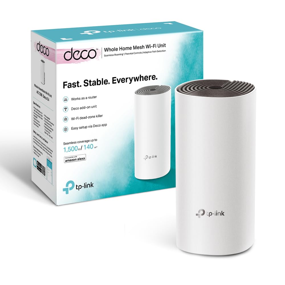 TP-Link Deco E4(1-Pack) Systèmes WiFi Mesh Rapide - Contrôle Parental - Ports Ethernet - Couverture WiFi jusqu'à 140m2 - Compatible avec Amazon Alexa et IFTTT