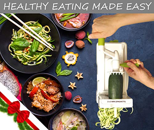 Brieftons 10-Blade Spiralizer: Strongest-and-Heaviest Vegetable Spiral Slicer, Best Veggie Pasta Spaghetti Maker for Low Carb / Paleo / Gluten-Free, With Blade Caddy, Container, Lid & 4 Recipe Ebooks