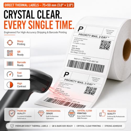 Image of Shreyans Direct Thermal Labels (Pack of 18, 75mm x 50mm) - 3600 Labels