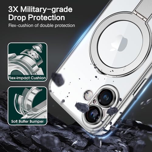 GUAGUA for iPhone 16 Case with Stand, Magnetic Clear Plating Edge iPhone 16 Cases Invisible Foldable Ring Holder Slim Shockproof Protective Kickstand Case for iPhone 16 6.1 inch, Silver by GUAGUA - Used condition - Image 7