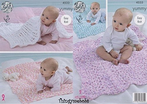 King Cole 4533 Knitting Pattern Baby Blankets to knit in King Cole Yummy by King Cole