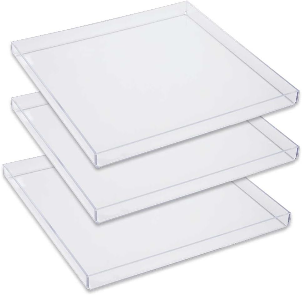 (3 Pack) Clear Acrylic Organizer Tray, 12 x 12 Low-Profile Display & Vanity Tray – BPA-Free, Bathroom, Desk, Decor & Serving (Dry Use Only) - Made in USA