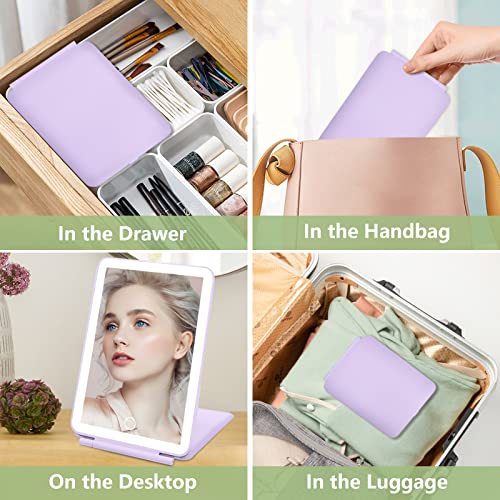 Touchfeel Travel Makeup Mirror With Light, Rechargeable 1X/3X/7X Magnifying Lighted Vanity Mirror With 72 Led, Portable Led Makeup Mirror With 3 Color Lights And Touch Sensor Design(Purple) #TOP6