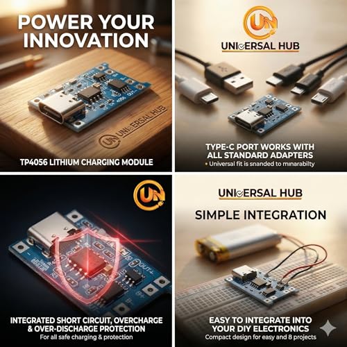 Image of 4Pcs TP4056 USB-C Charging Module for 18650 Lithium Battery | 3.7V DIY Charger Board with Overcharge Protection
