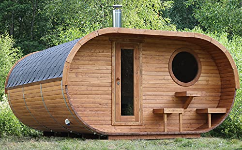 Ovale Sauna Ole mit Terrasse Design Sauna aus Fichtenholz inkl Montagematerial Via Nordica