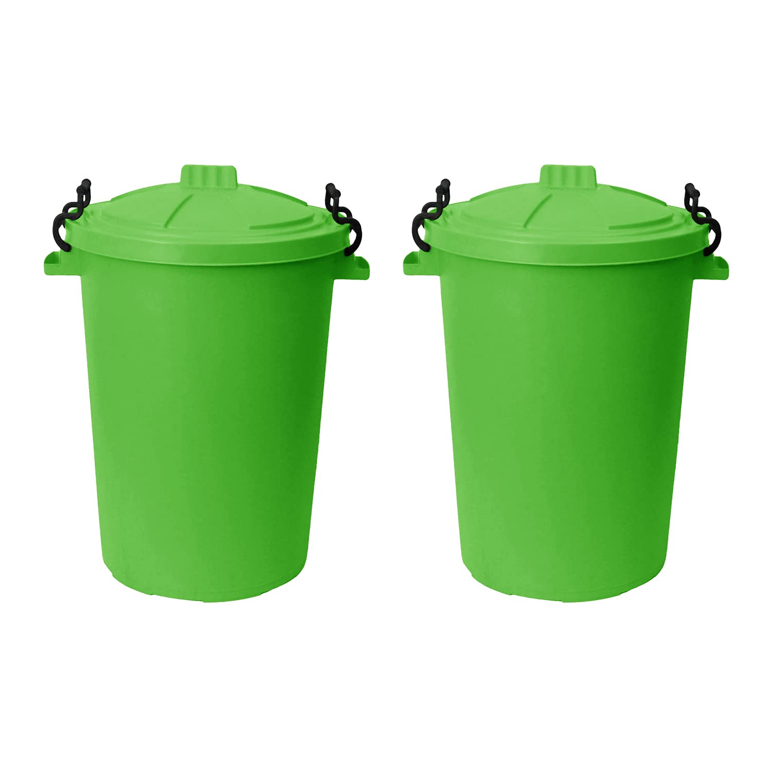 M1SS (Set of 2) 50 Litre Heavy Duty Plastic Clip Lock Lid Bin Indoor or Outdoor Rubbish, Dustbin, Trash, Waste or Storage of Animal Feed. (Lime Green)
