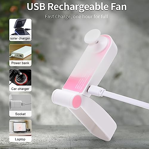 Supabear Personal Handheld Fan, Mini Portable Pocket Fan, Small Lightweight USB Rechargeable for Home Sports Outdoor Travel, 2 Speed Powerful Wind (Pink)