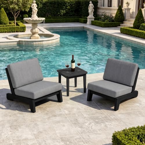 Image of Pia Ricoo Patio Chairs Set of 2, Heavy Duty Wood Patio Furniture Set with Thick Cushions, Bistro Set All-Weather Outdoor Chairs for Balcony, Deck, Poolside, Porch - Gray /Dark