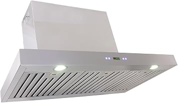 PROLINE 36-Inch Wall Range Hood, Ducted, 1100 CFM, Stainless Steel, LED Lights, ULTRA-QUIET Blower Motor, 6 Speed, Dishwasher-Safe Filters, PLFW 750.36, Kitchen Hood