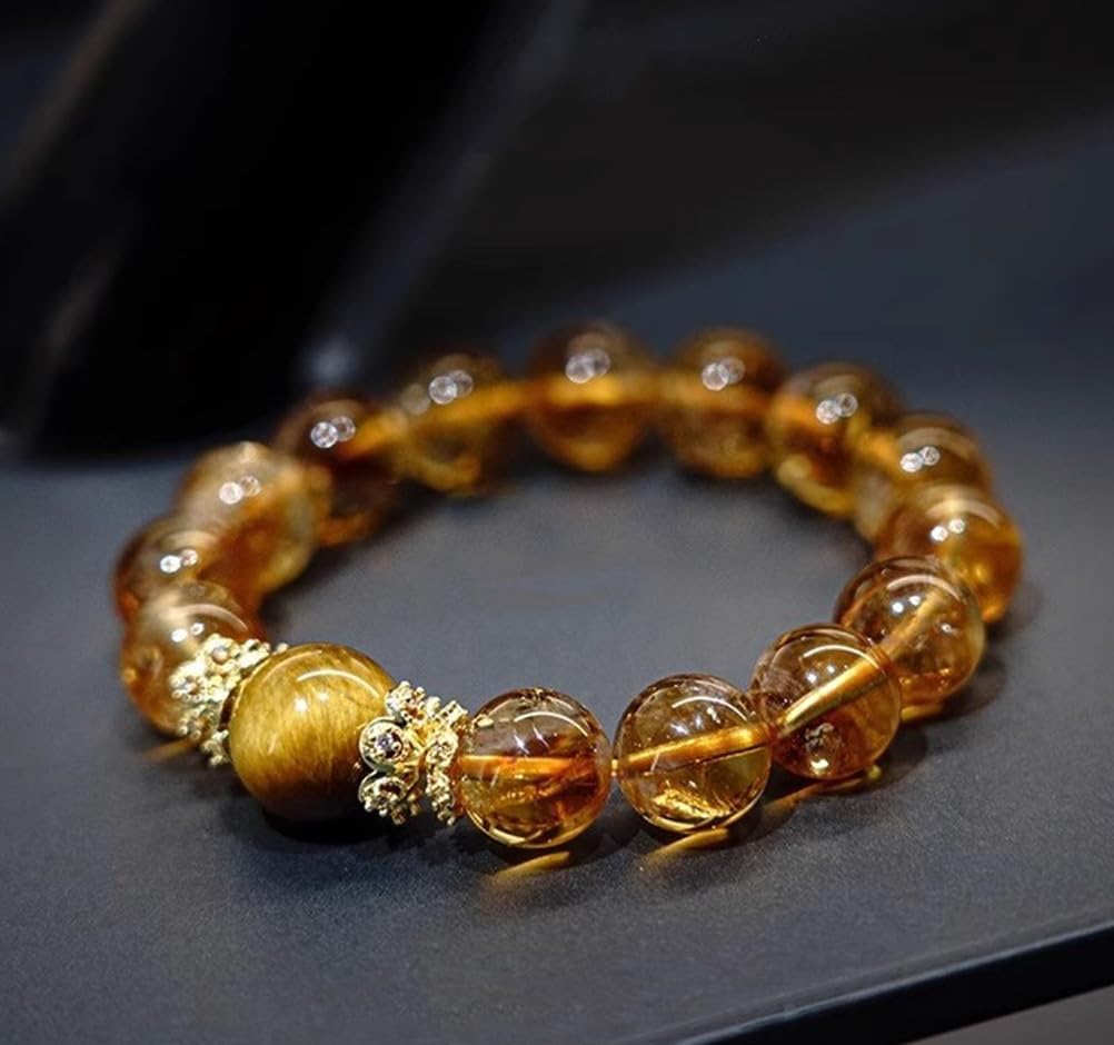 Citrin-Perlenarmband mit Tigerauge, natürlicher gelber Turmkristall für Damen und Herren, Stretch-Armbänder aus Edelsteinen für Reichtum und Glück, Schmuckgeschenk zum Geburtstag,10mm