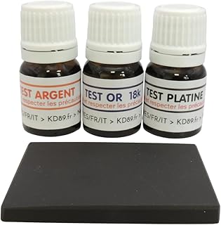 Gebrauchsfertiges Set zum Testen von Metallen, um festzustellen, ob Ihr Schmuck aus 18 Karat Gold, Silber 925/1000 oder Platin besteht. Inklusive Prüfstein