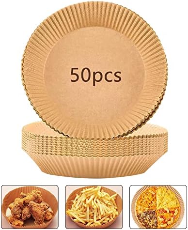 Air Fryer Paper Liners Disposable 50pcs 6.3"/16cm Non-Stick Air Fryer Liners Food Grade Parchment Baking Paper for Air Fryer Oven Microwave Frying Pan